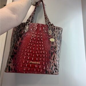 Brahmin Red and Brown Crocodile Embossed Tote